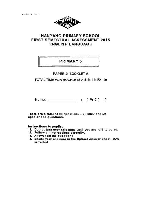 Nanyang P5 Eng WA2 2015 exam paper PDF first page preview
