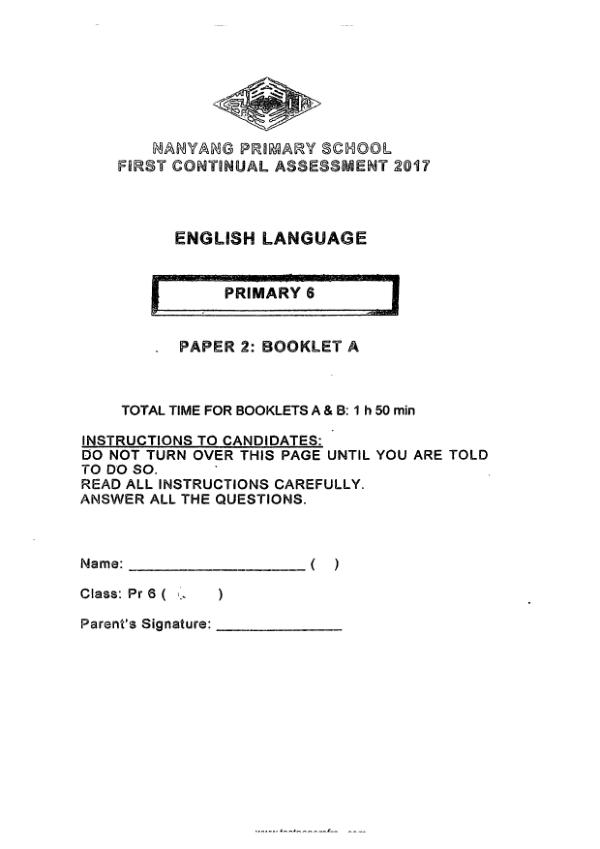 Nanyang P6 Eng WA1 2017 exam paper PDF preview