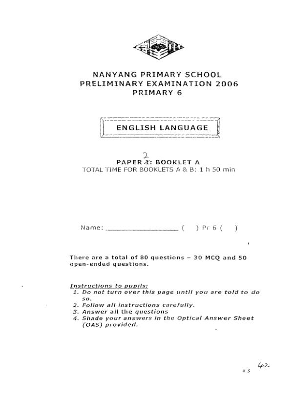 Nanyang P6 Eng SA2 2006 exam paper PDF preview