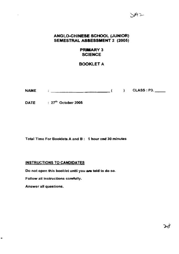 Anglo Chinese P3 Sci SA2 2005 exam paper PDF preview