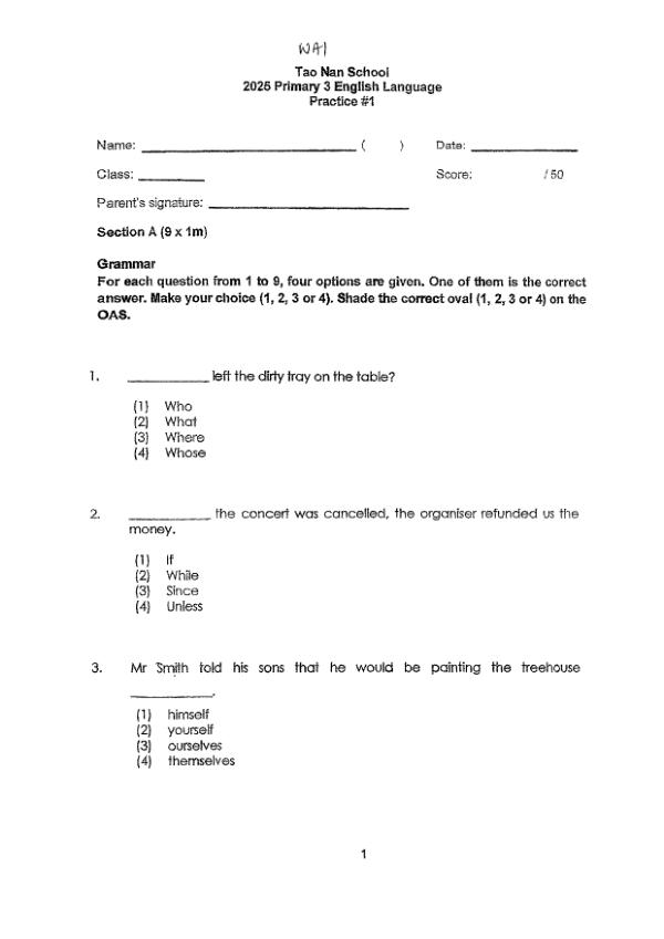 First page preview of P3 Eng 2025 WA1 — Tao Nan