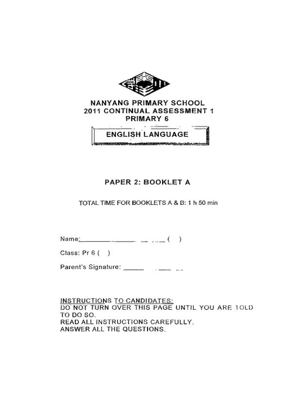 Nanyang P6 Eng WA1 2011 exam paper PDF preview