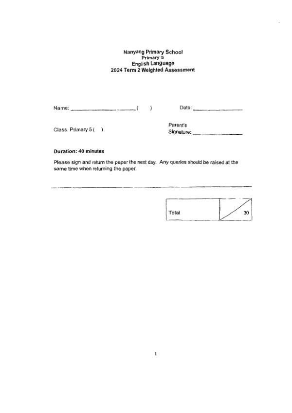 First page preview of P5 Eng 2024 WA2 — Nanyang