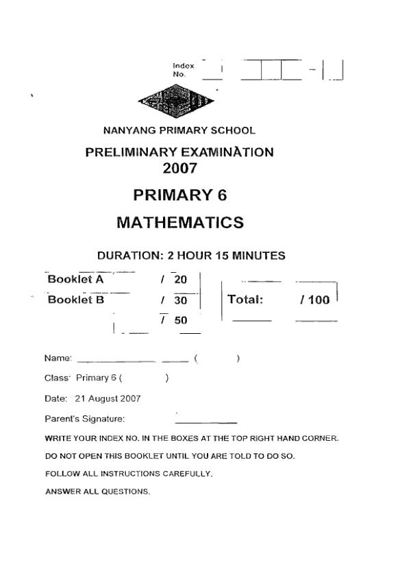 Nanyang P6 Math SA2 2007 exam paper PDF preview