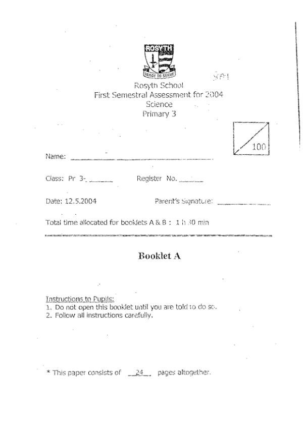 Rosyth P3 Sci WA2 2004 exam paper PDF first page preview