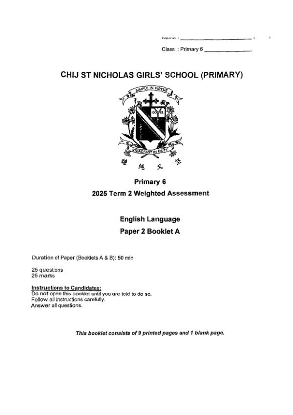 First page preview of P6 Eng 2025 WA2 — CHIJ