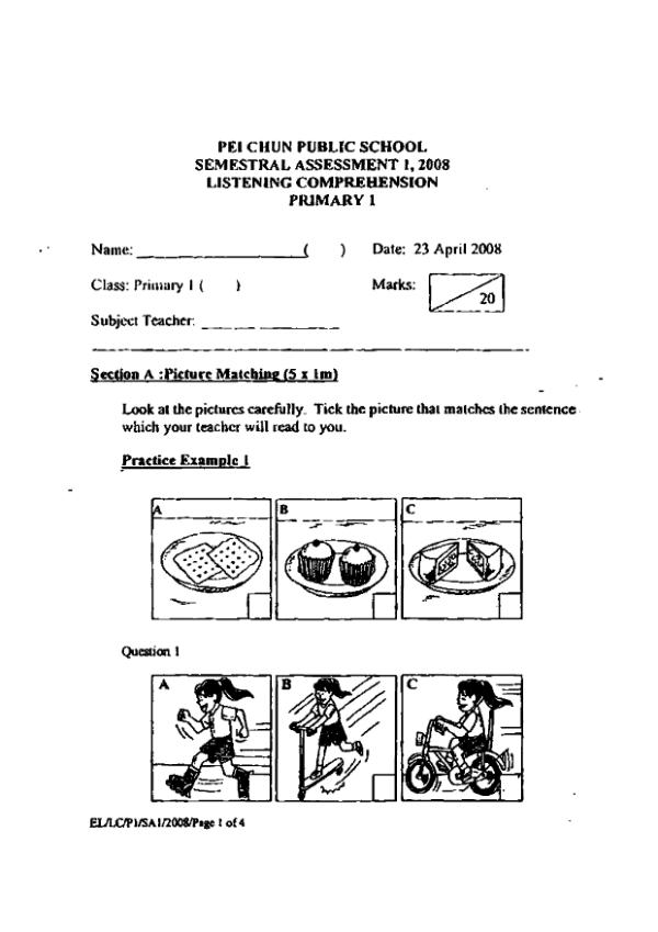 Pei Chun P1 Eng WA2 2008 exam paper PDF first page preview