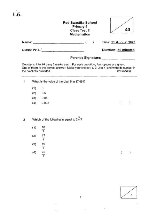 First page preview of P4 Math 2023 WA3 — Red Swastika