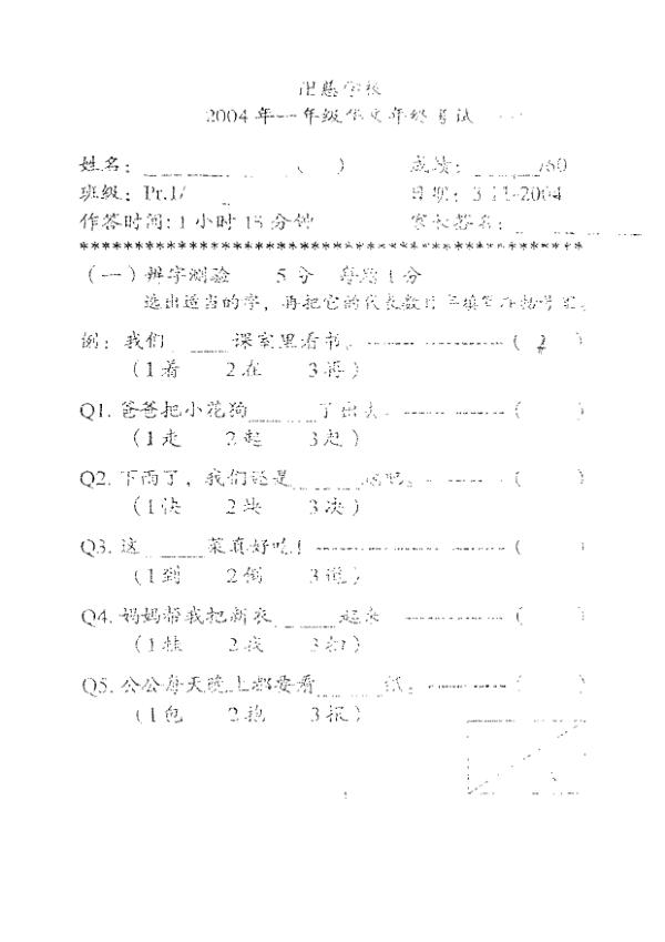 Red Swastika P1 Chi SA2 2004 exam paper PDF first page preview