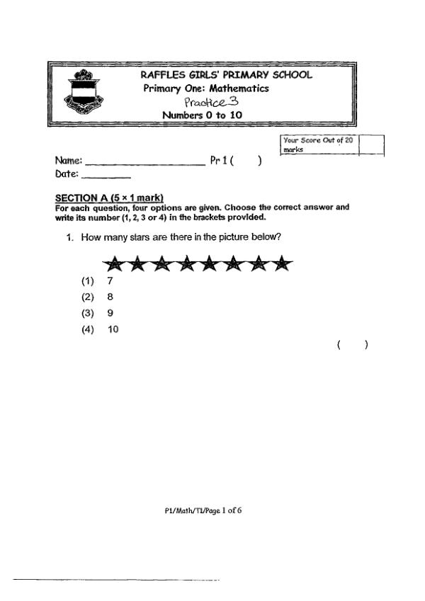 Raffles Girls P1 Math WA3 2013 exam paper PDF preview