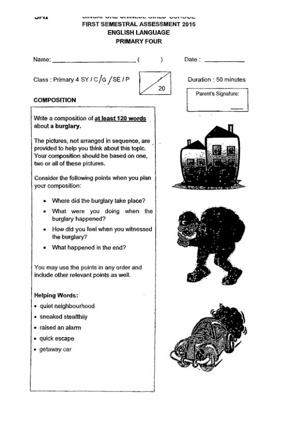 Singapore Chinese Girls P4 Eng WA2 2015 exam paper PDF first page preview