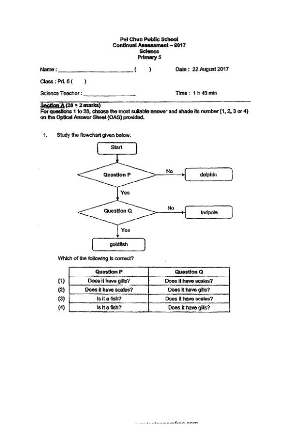 Pei Chun P5 Sci WA3 2017 exam paper PDF preview