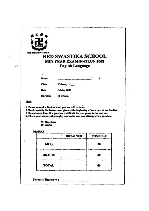 Red Swastika P1 Eng WA2 2008 exam paper PDF preview