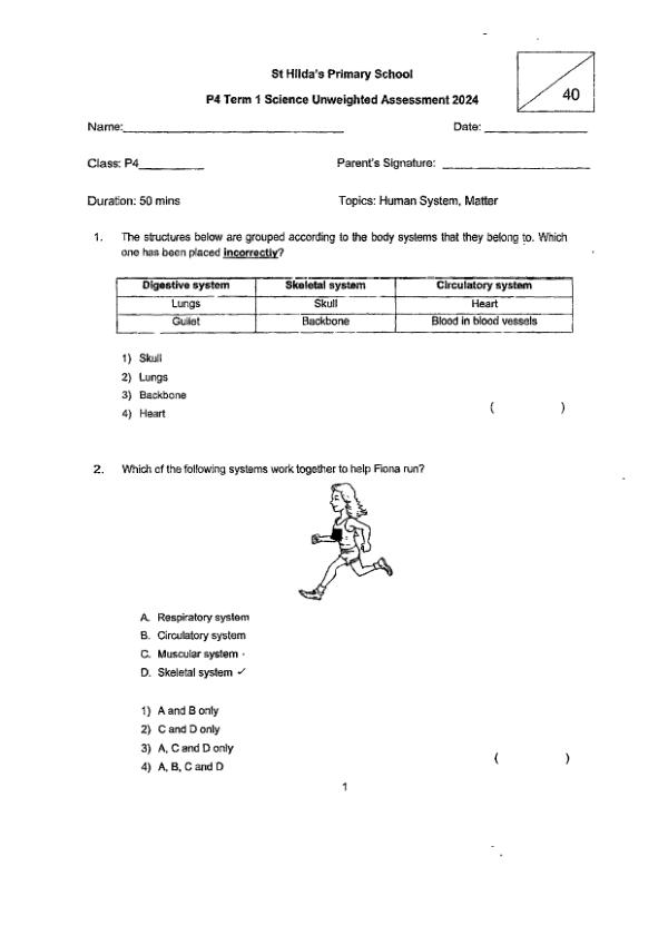 First page preview of P4 Sci 2024 WA1 — St Hildas