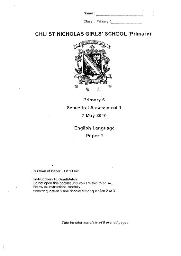 CHIJ P6 Eng WA2 2010 exam paper PDF preview