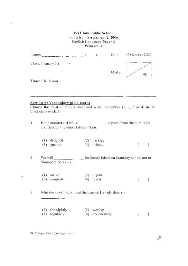 Pei Chun P3 Eng SA2 2006 exam paper PDF first page preview