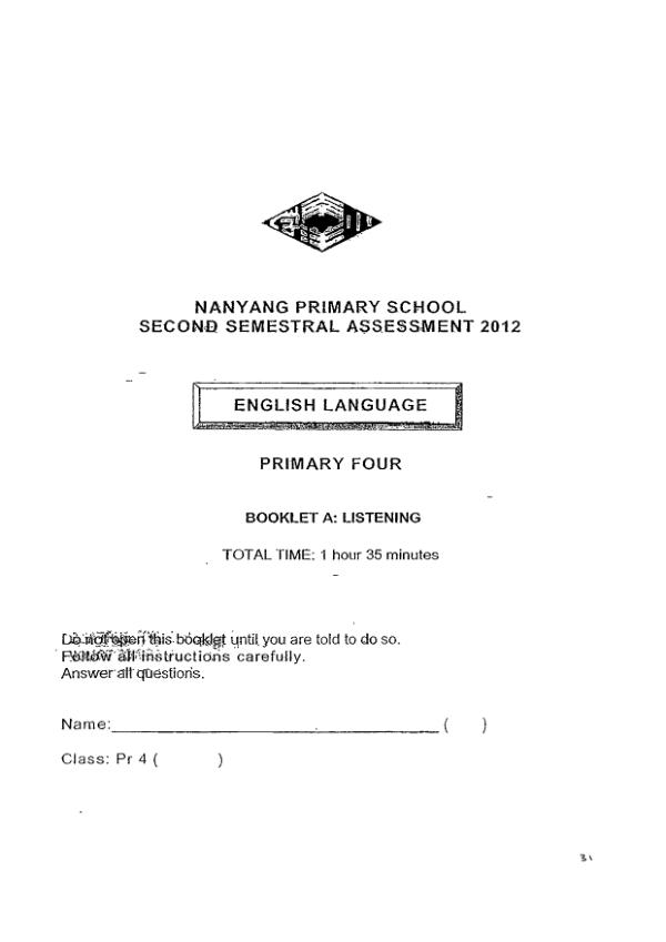 Nanyang P4 Eng SA2 2012 exam paper PDF preview