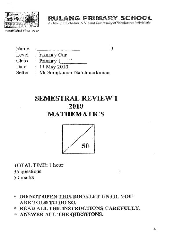 Rulang P1 Math WA2 2010 exam paper PDF preview