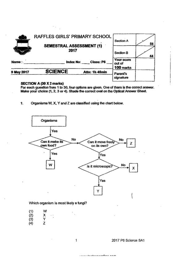Raffles Girls P6 Sci WA2 2017 exam paper PDF first page preview