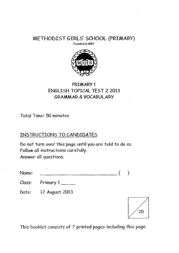Methodist Girls P1 Eng WA2 2013 exam paper PDF preview