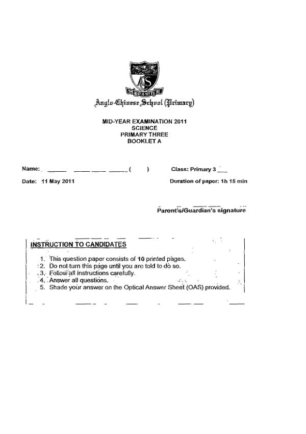 Anglo Chinese P3 Sci WA2 2011 exam paper PDF preview