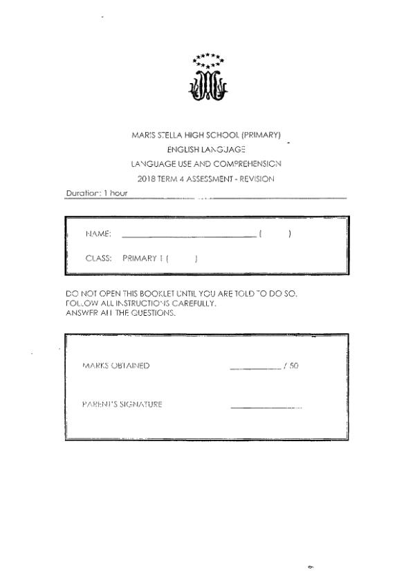 Maris Stella High P1 Eng SA2 2018 exam paper PDF first page preview