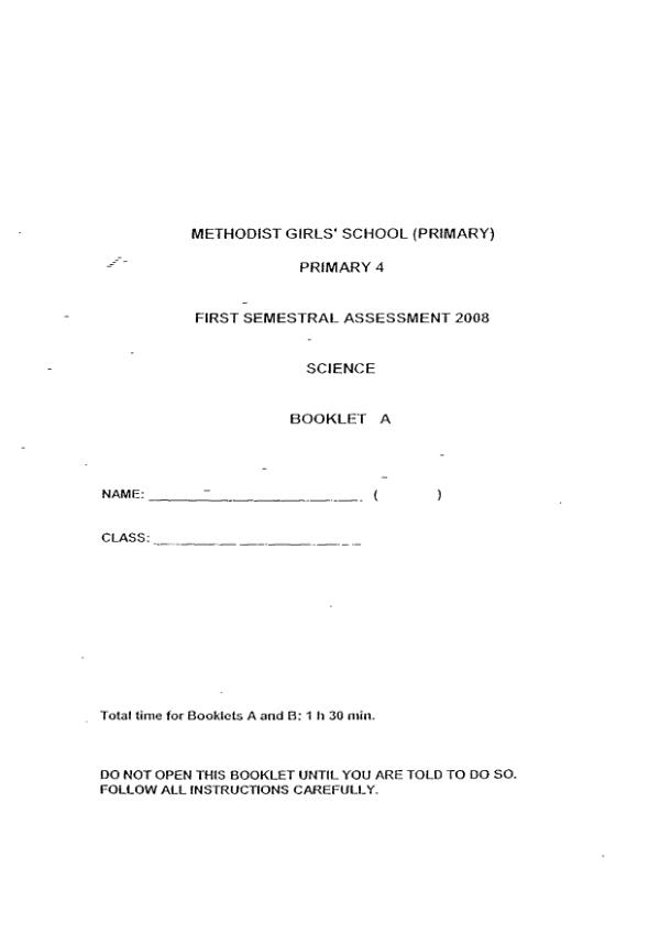 Methodist Girls P4 Sci WA2 2008 exam paper PDF preview
