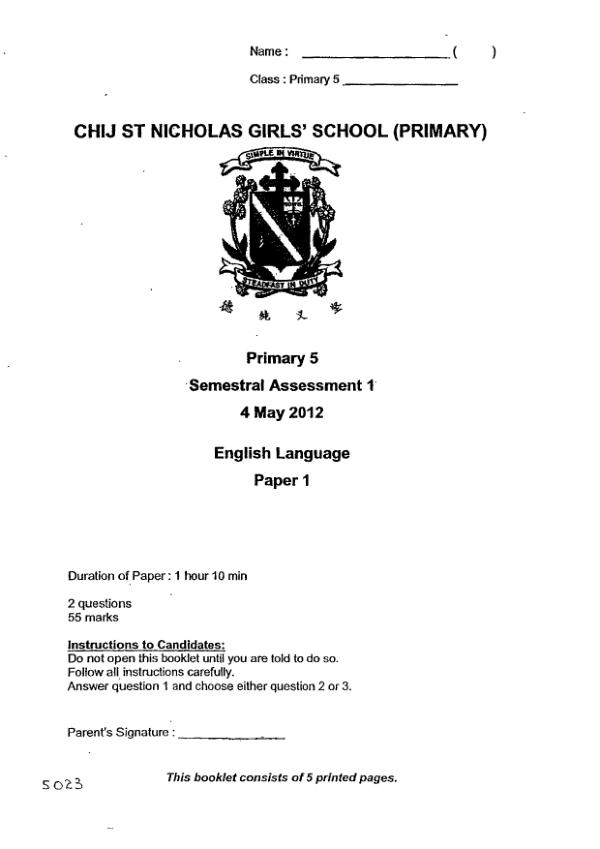 CHIJ P5 Eng WA2 2012 exam paper PDF preview