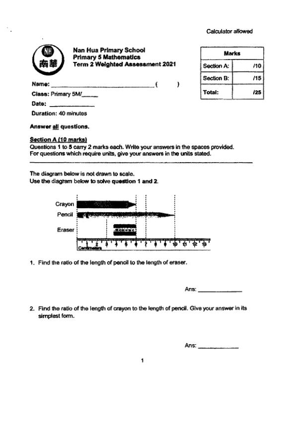 First page preview of P5 Math 2021 WA2 — Nan Hua