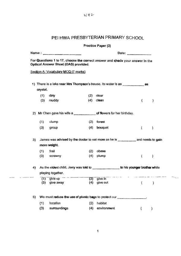 First page preview of P3 Eng 2025 WA2 — Pei Hwa