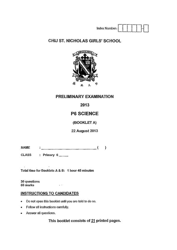 CHIJ P6 Sci SA2 2013 exam paper PDF preview