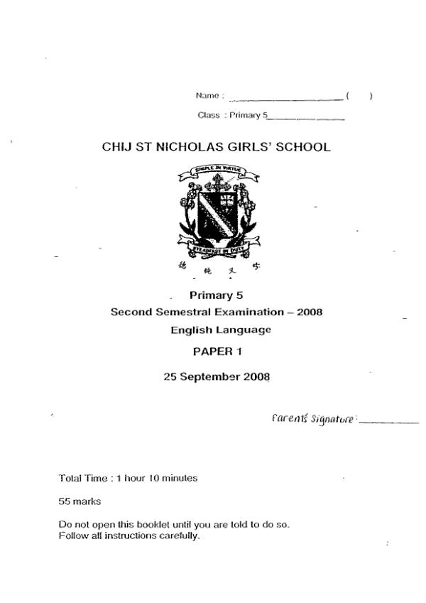 CHIJ P5 Eng SA2 2008 exam paper PDF preview