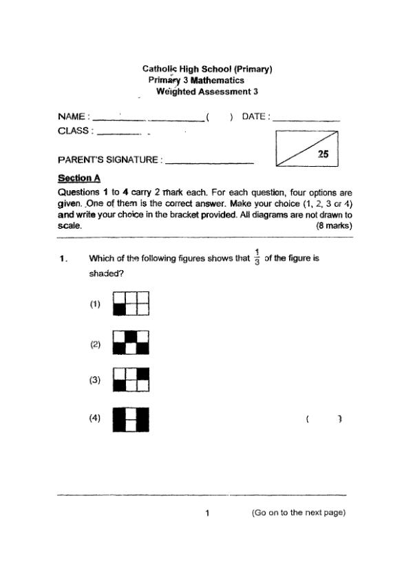 First page preview of P3 Math 2025 WA3 — Catholic High