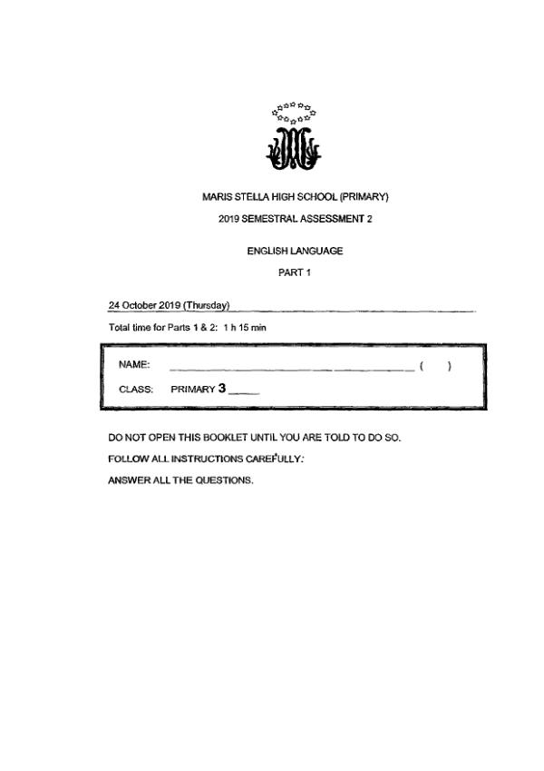 Maris Stella High P3 Eng SA2 2019 exam paper PDF preview
