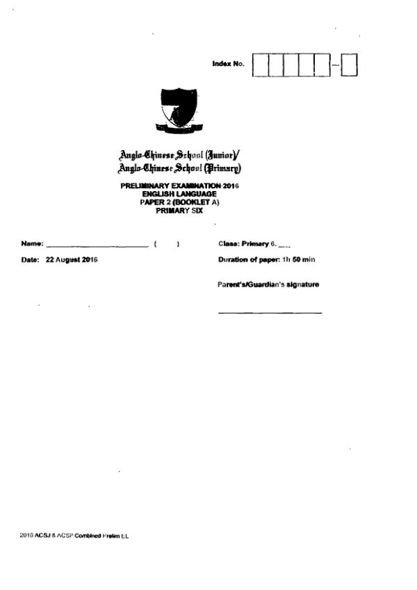 Anglo Chinese P6 Eng SA2 2016 exam paper PDF first page preview