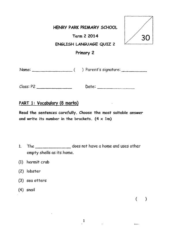 Henry Park P2 Eng WA2 2014 exam paper PDF preview