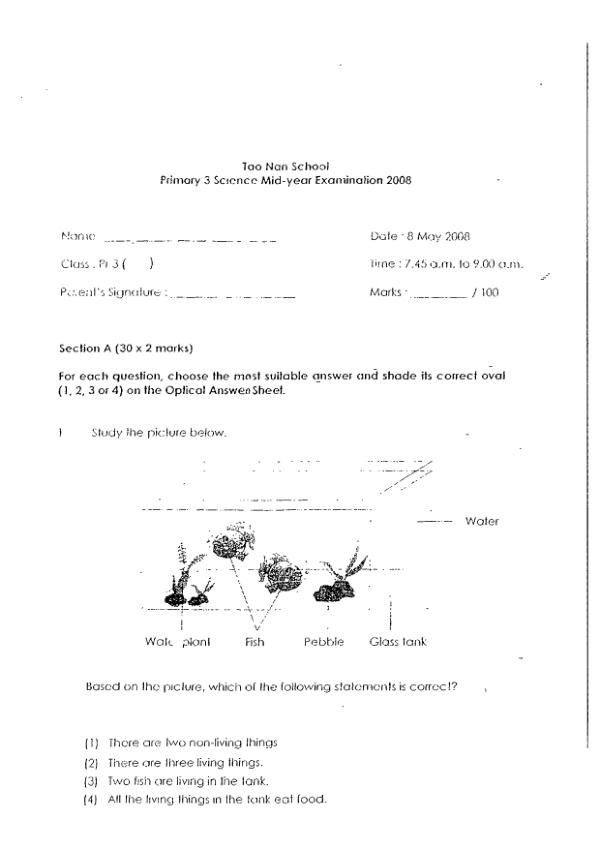 Tao Nan P3 Sci WA2 2008 exam paper PDF first page preview