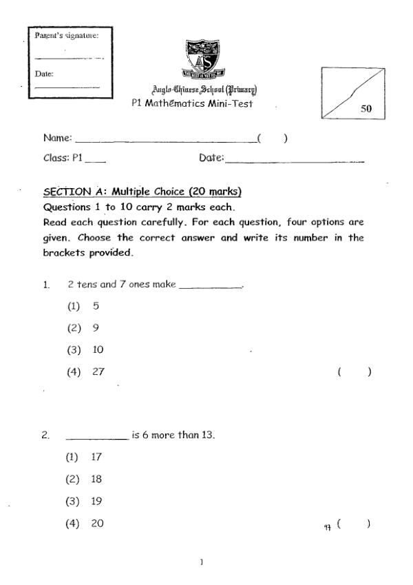 Anglo Chinese P1 Math SA2 2012 exam paper PDF first page preview