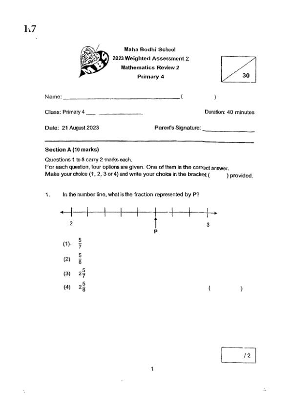 First page preview of P4 Math 2023 WA3 — Maha Bodhi