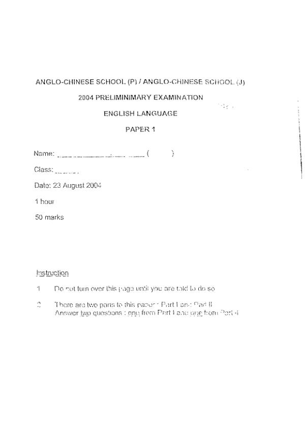 Anglo Chinese P6 Eng SA2 2004 exam paper PDF first page preview