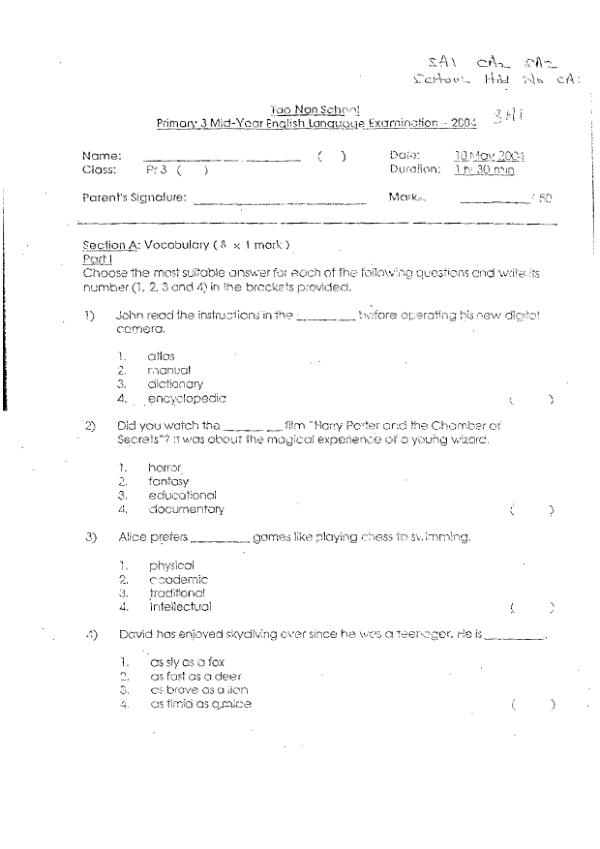 Tao Nan P3 Eng WA2 2004 exam paper PDF preview