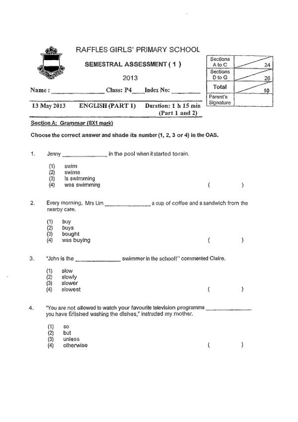 Raffles Girls P4 Eng WA2 2013 exam paper PDF preview