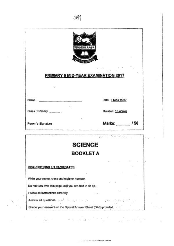 Tao Nan P6 Sci WA2 2017 exam paper PDF first page preview