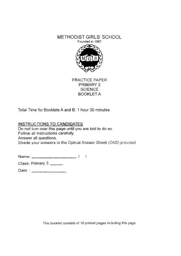 First page preview of P3 Sci 2024 WA3 — Methodist Girls