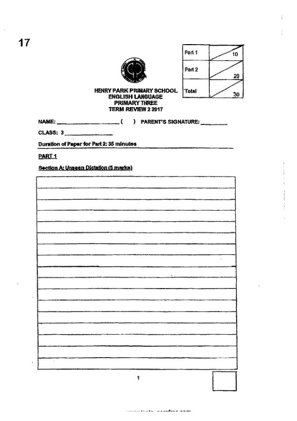 Henry Park P3 Eng WA3 2017 exam paper PDF preview