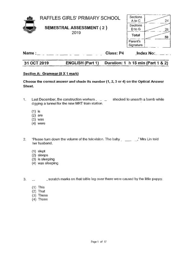 Raffles Girls P4 Eng SA2 2019 exam paper PDF preview