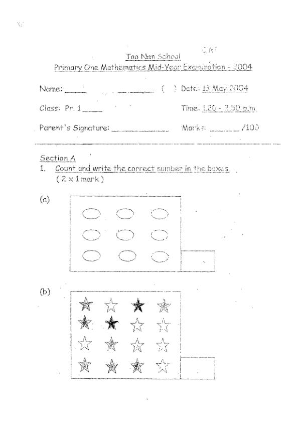 Tao Nan P1 Math WA2 2004 exam paper PDF preview
