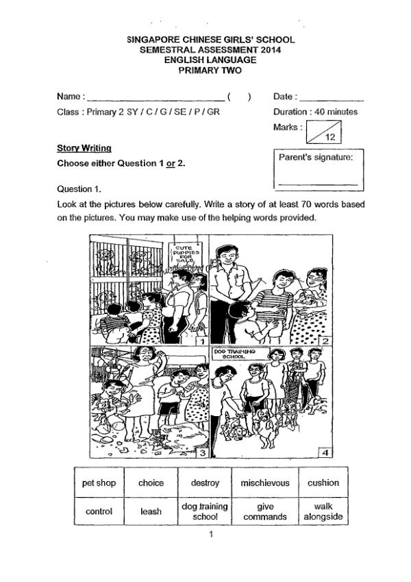 Singapore Chinese Girls P2 Eng SA2 2014 exam paper PDF preview