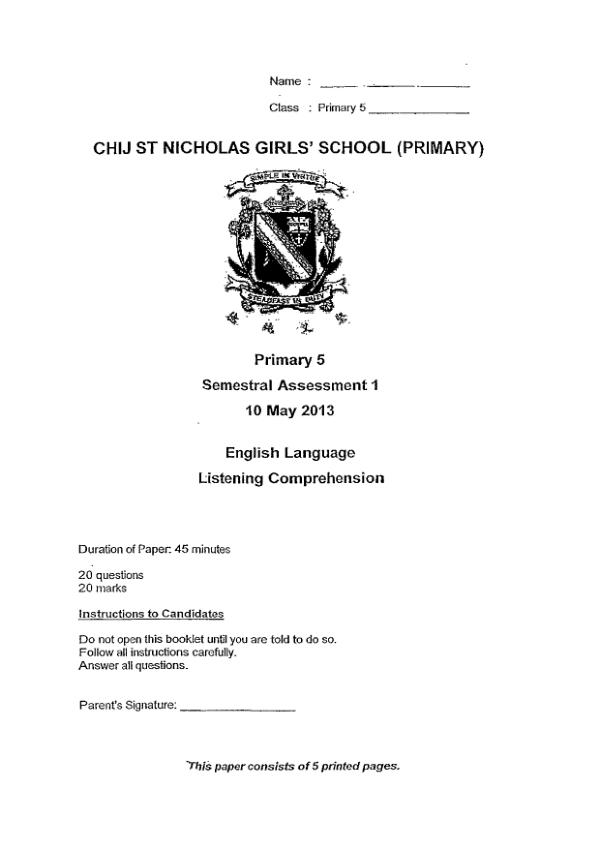 CHIJ P5 Eng WA2 2013 exam paper PDF preview