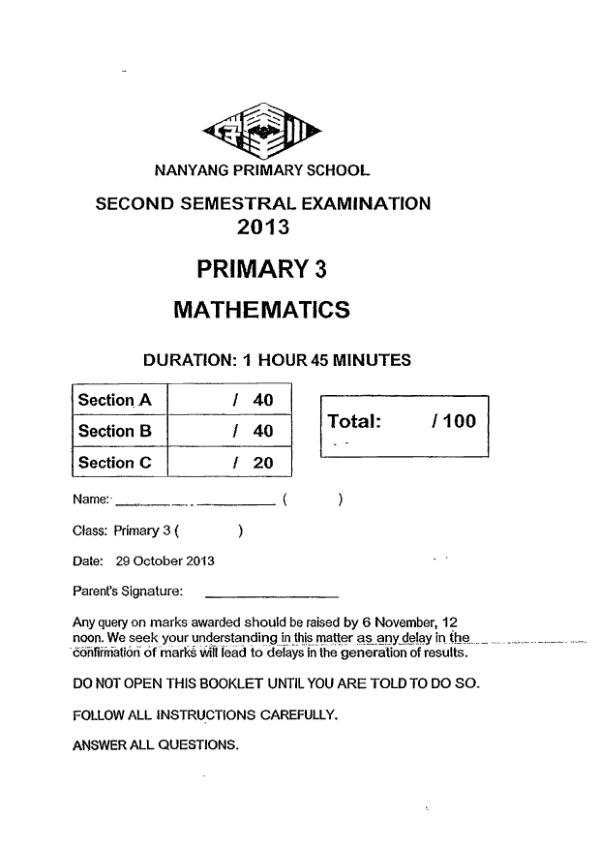 Nanyang P3 Math SA2 2013 exam paper PDF preview